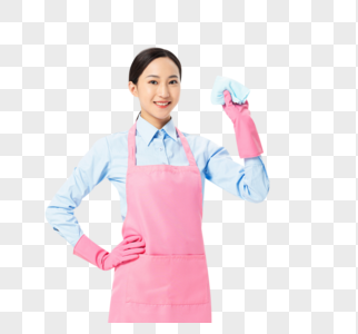 家政服務(wù)保潔員拿著清潔套裝